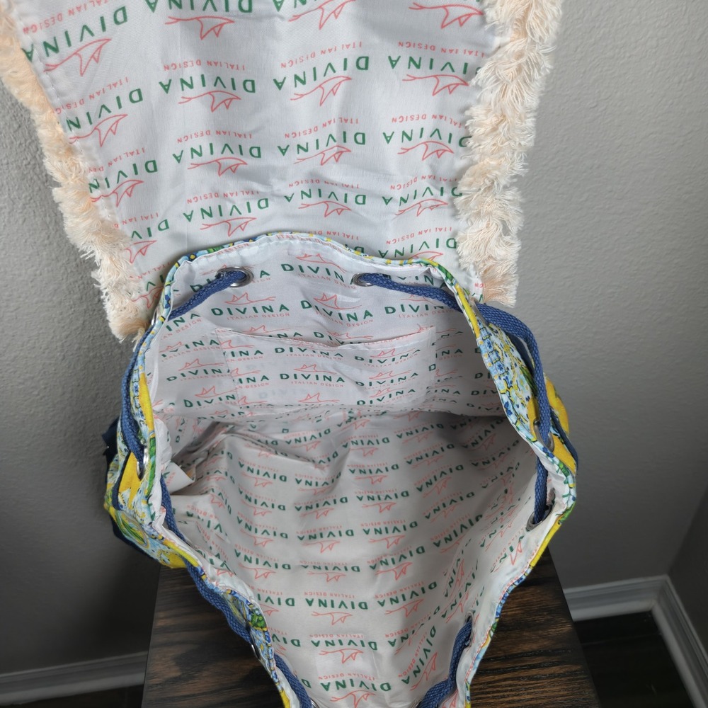 La Divina Costiera Italian‎ Mosaic Lemon Tile Print Backpack Fringed Drawstring - Picture 7 of 8